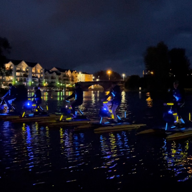 a boat that is lit up at night